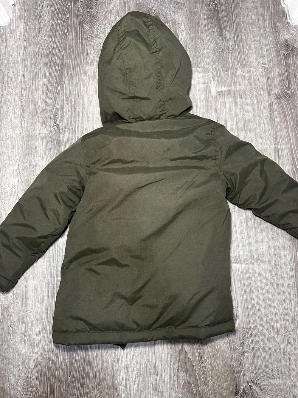 Old Navy Kids Olive Green Hooded Puffer Jacket with Sherpa Hood